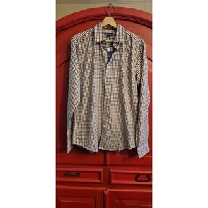 NWT Jack Maverick Medium Tall Burgundy Grey Plaid Check Long Sleeve Dress Shirt